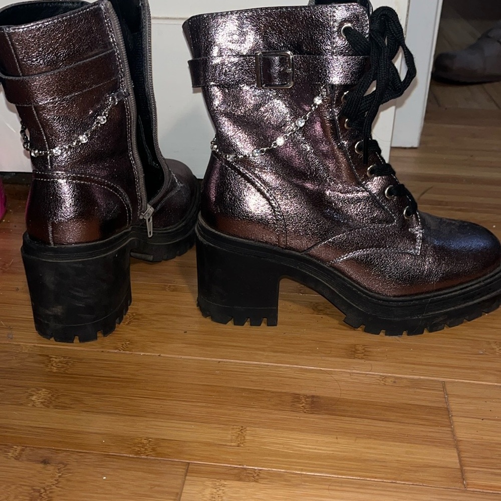 Metallic Lace-Up Ankle Boots